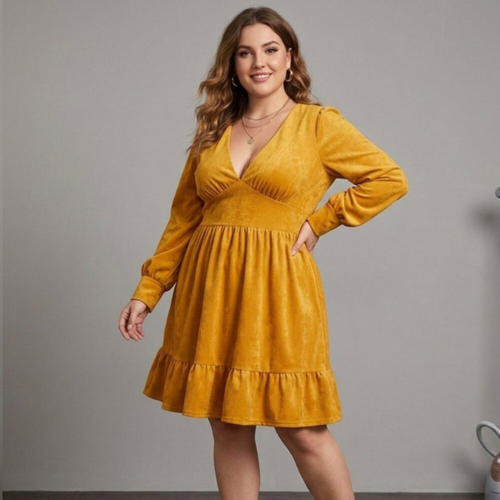 Retro style mini ruffled dress XL